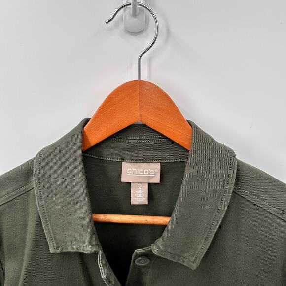 CHICO'S Olive Green Button Up Cargo Jacket // L - Picture 4 of 8